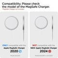 AMP02563 - MagFit in white showing the compatibility, only compatible with the Apple MagSafe Charger 2020 and Not compatible with new Apple MagSafe Charger 2024