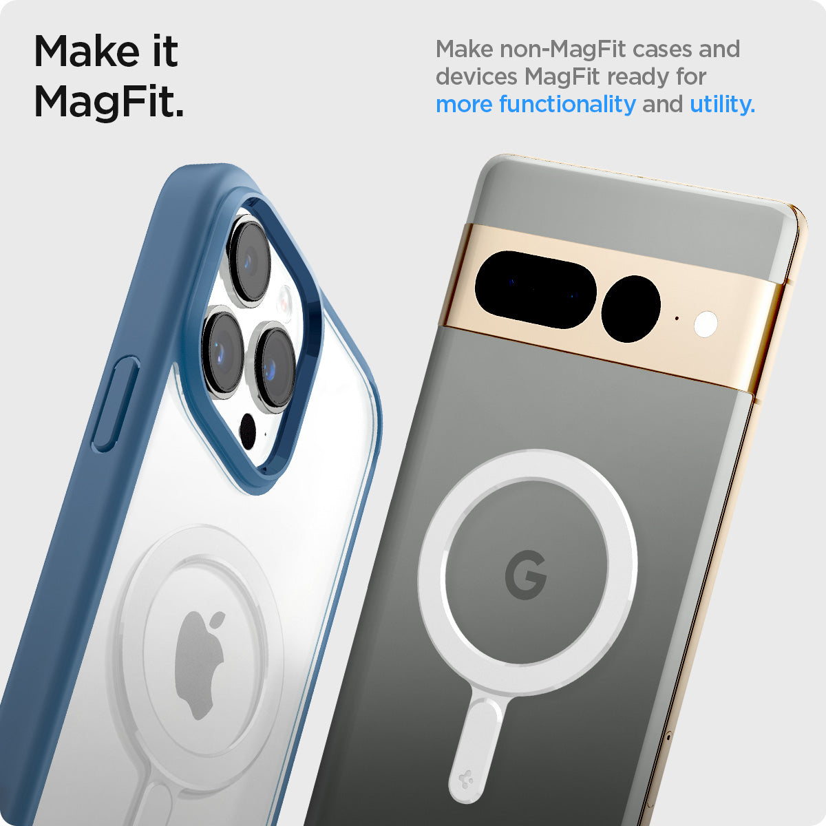 ACP08346 - Magnet Ring Plate (MagFit) in White showing the non-magsafe cases and devices magsafe ready for more functionality and utility