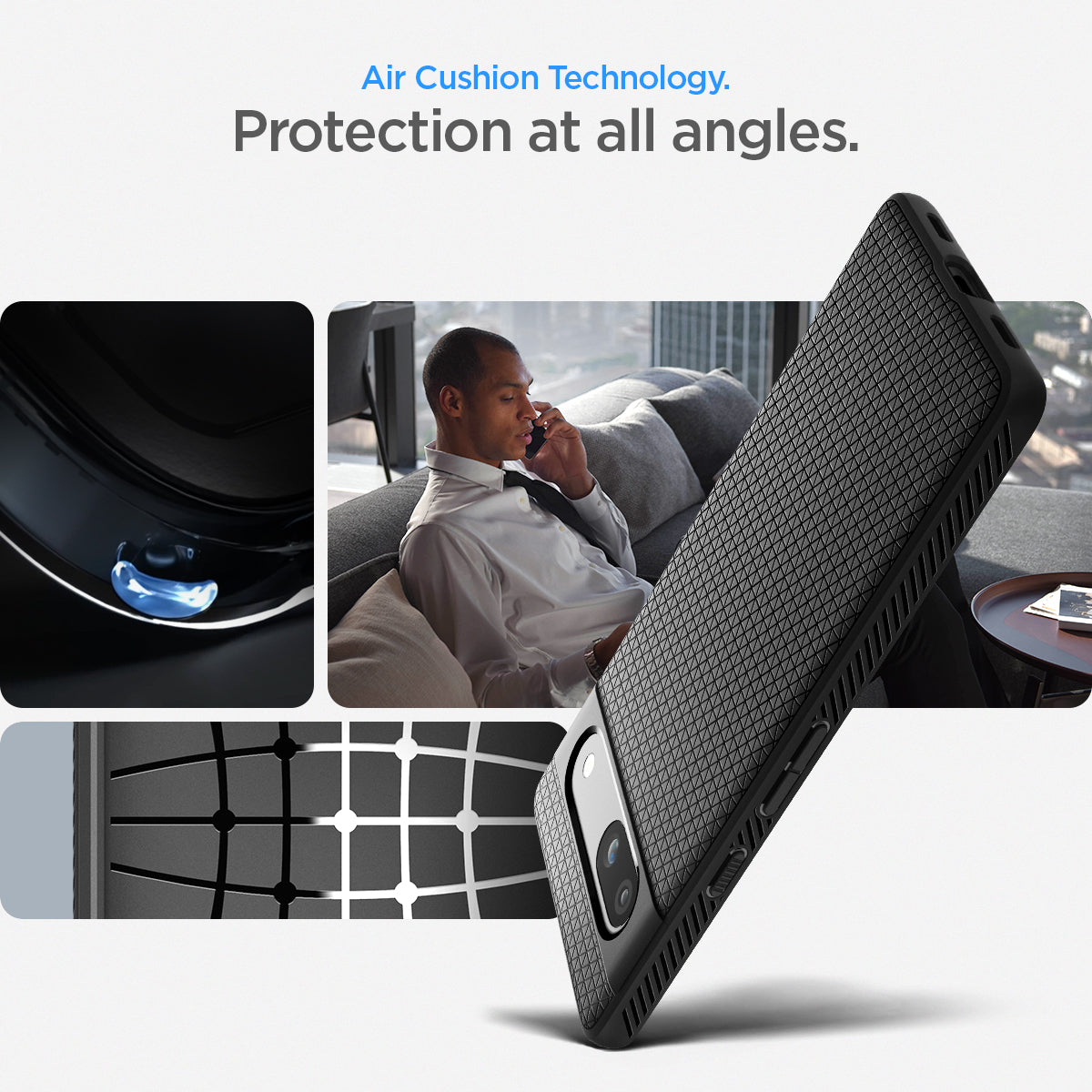 ACS05815 - Pixel 7a Case Liquid Air in matte black aircushion technology. protection at all angles.