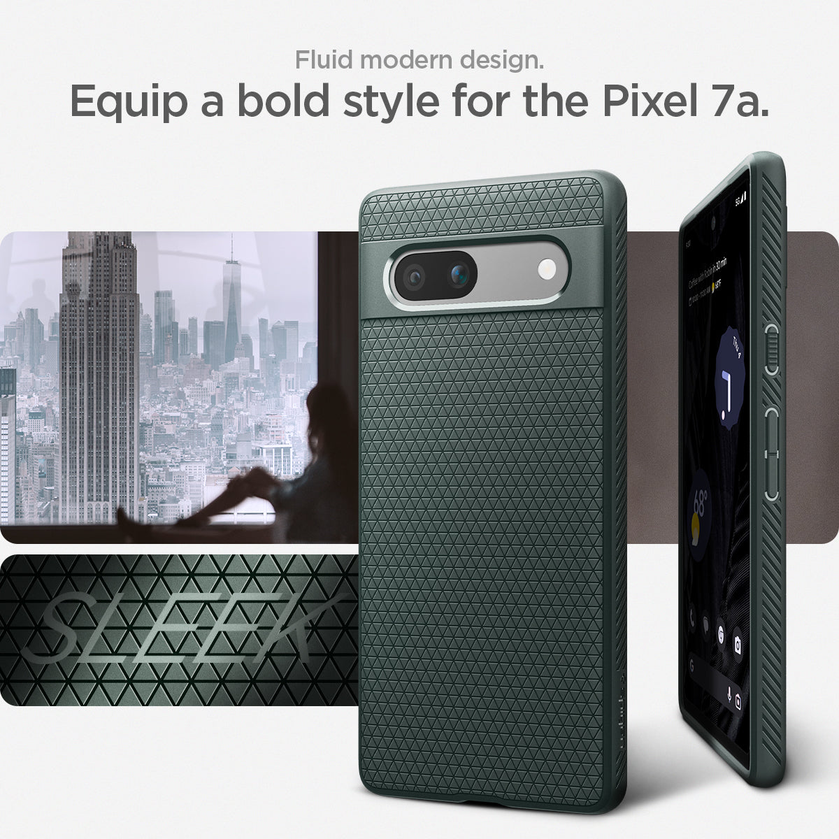 ACS06094 - Pixel 7a Case Liquid Air in abyss green fluid modern design. Equip a bold style for the pixel 7a.
