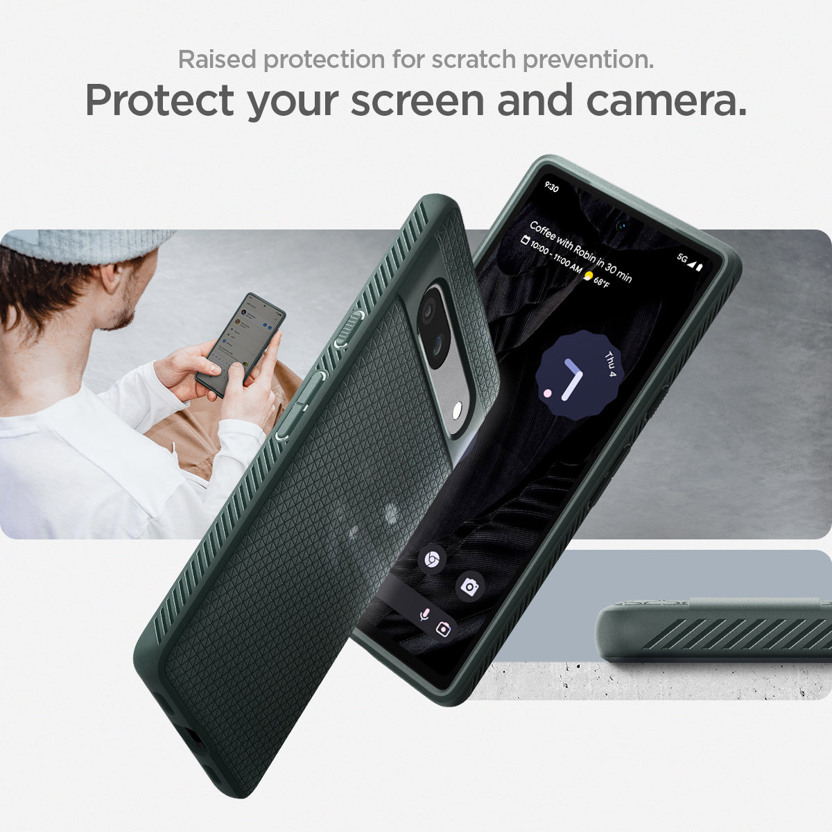 ACS06094 - Pixel 7a Case Liquid Air in abyss green raised protection for scratch prevention. Protect your screen and camera.