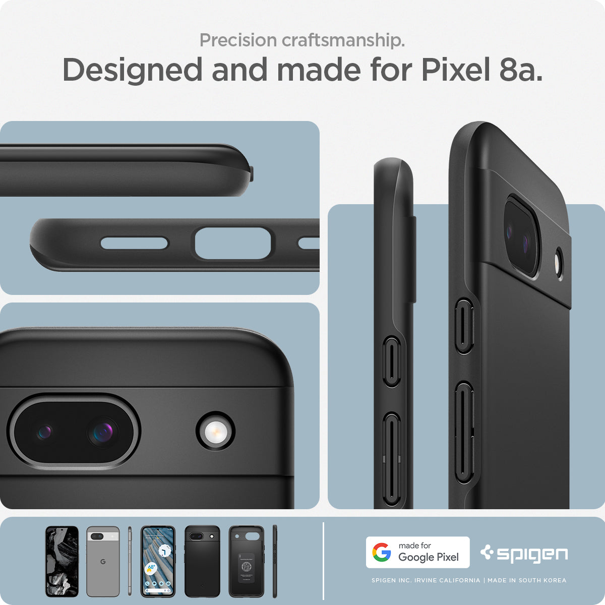 ACS07256 - Pixel 8a Case Thin Fit in Black designed and made for pixel 8a precision craftsmanship.