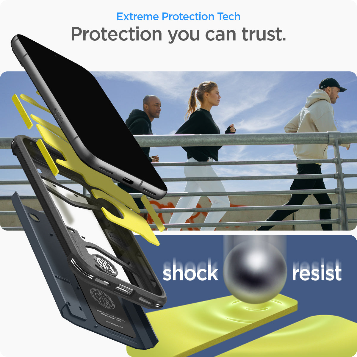 ACS07265 - Pixel 8a Case Tough Armor in Metal Slate showing the extreme protection tech. Protection you can trust