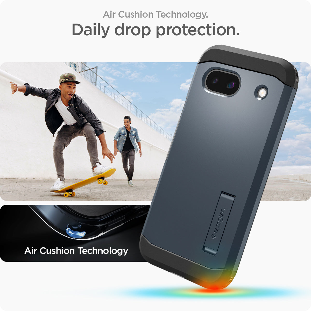 ACS07265 - Pixel 8a Case Tough Armor in Metal Slate air cushion technology. Daily drop protection.