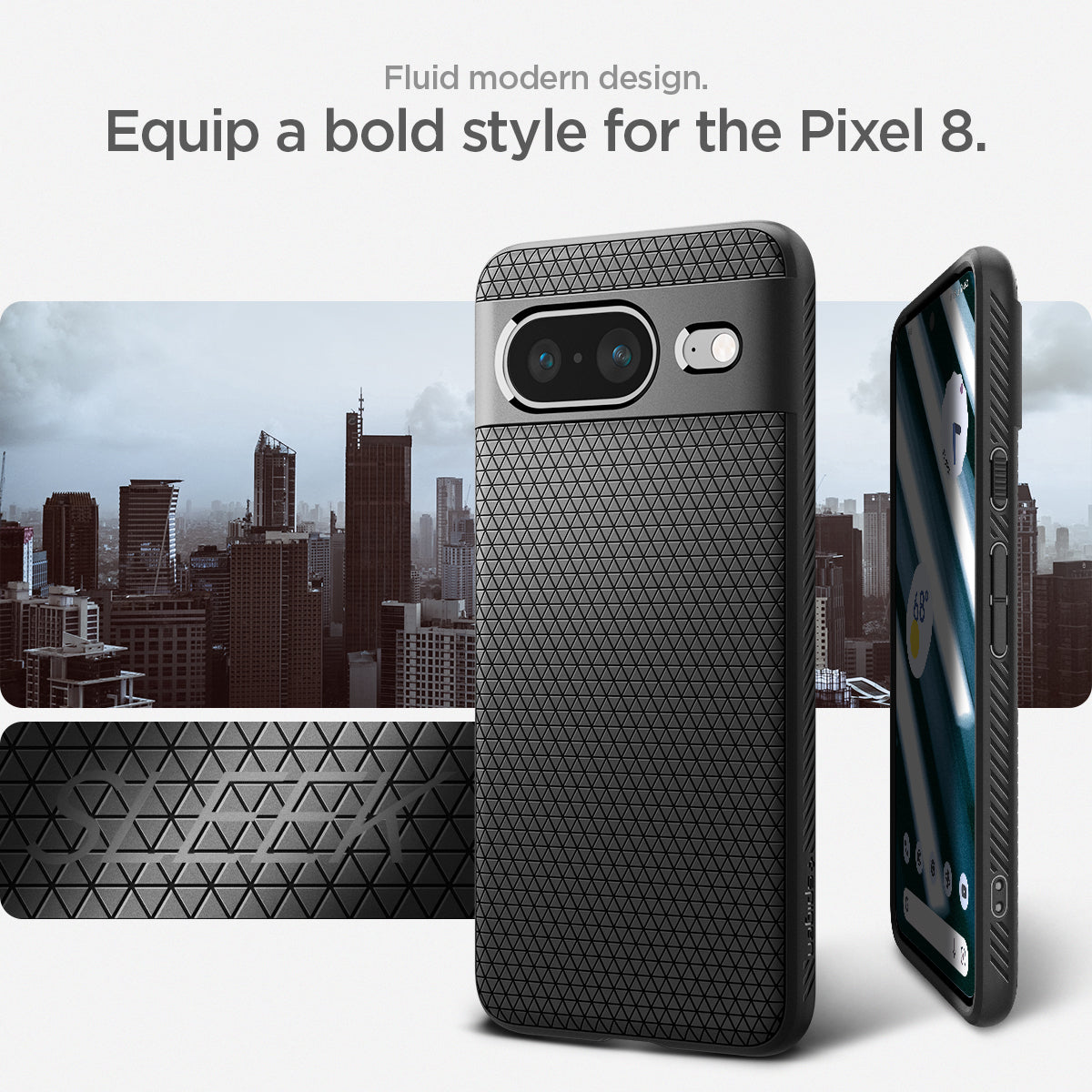 ACS06274 - Pixel 8 Case Liquid Air in Matte Black fluid modern design. Equip a bold style for the pixel 8.