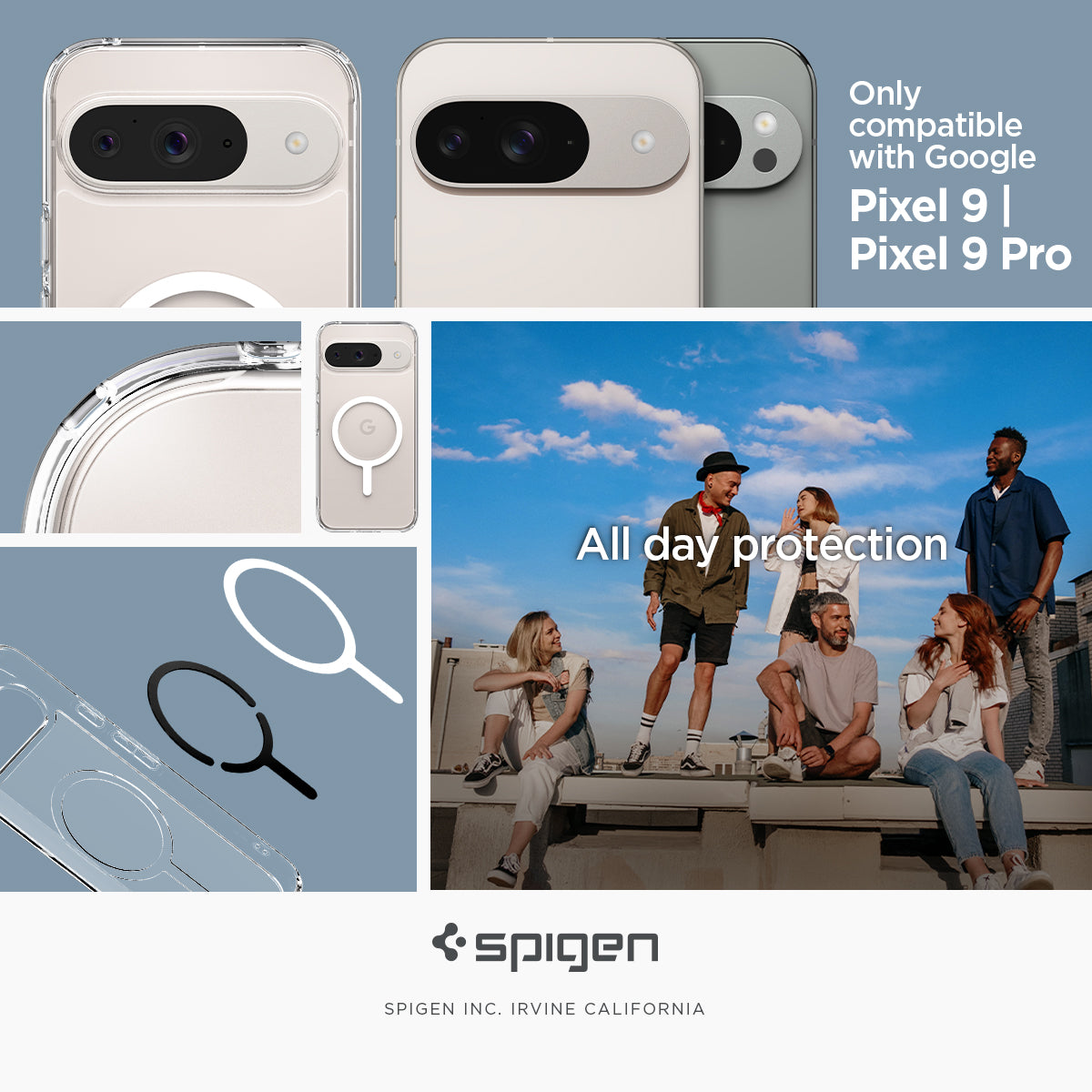 ACS09025 - Pixel 9 Case Ultra Hybrid Metal Ring (MagFit) in White only compatible with Google Pixel 9,9 pro. All day protection