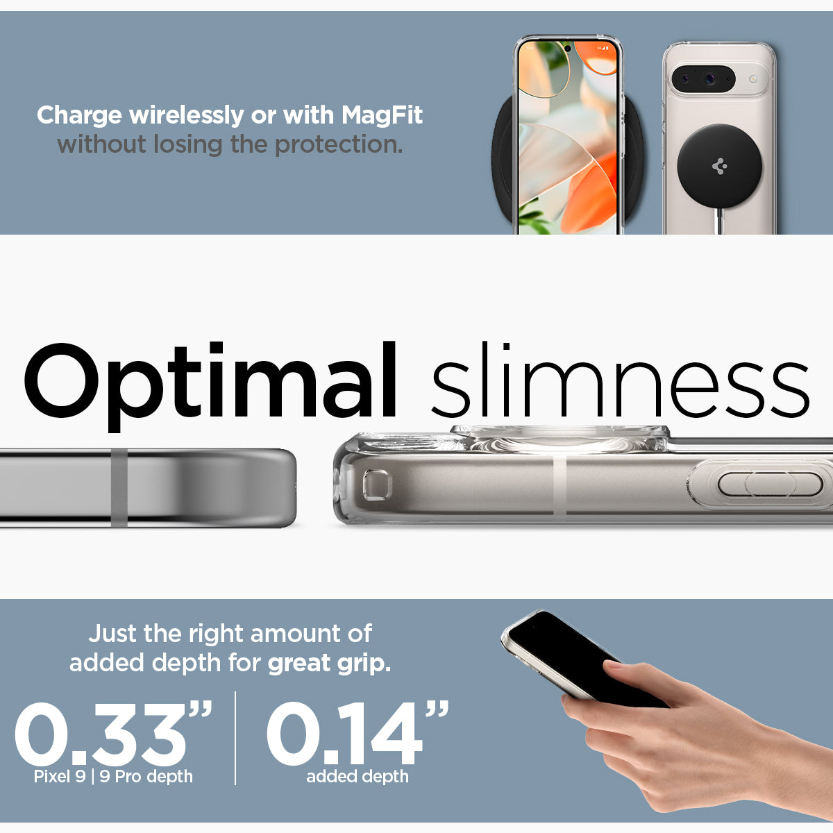 ACS09025 - Pixel 9 Case Ultra Hybrid Metal Ring (MagFit) in White wirelessly charge or battery share without losing the protection. Optimal slimness. Just the right amount of added depth for great grip.