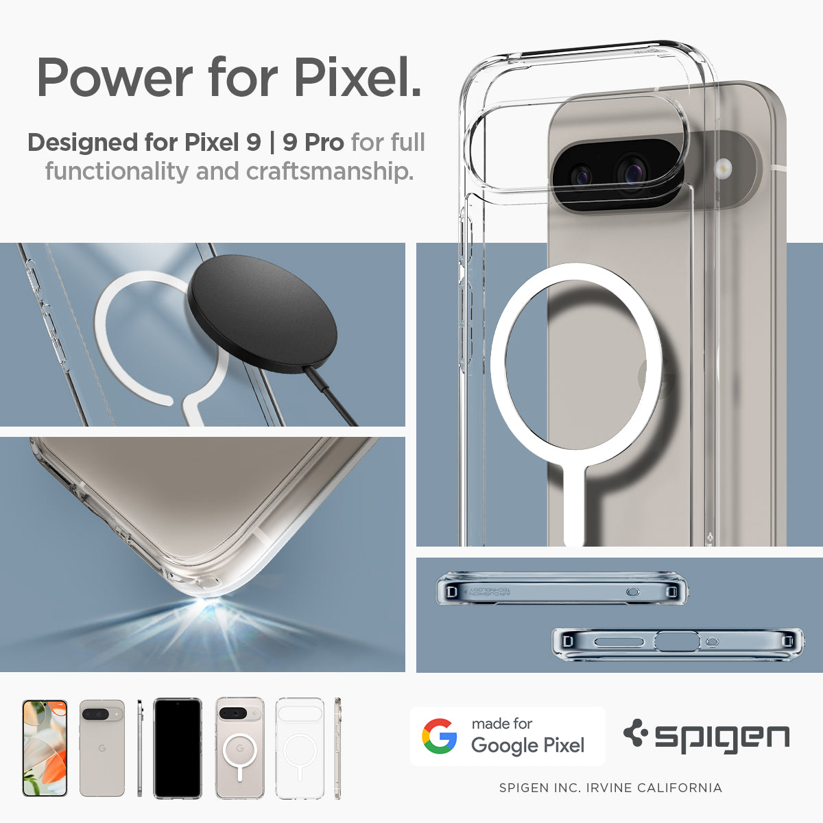 ACS09025 - Pixel 9 Case Ultra Hybrid Metal Ring (MagFit) in White power for pixel designed for pixel 9 pro xl for full functionality and craftsmanship.