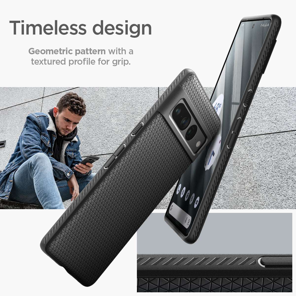 ACS04723 - Pixel 7 Pro Case Liquid Air in matte black timeless design. geometric pattern with a textured profile for grip.