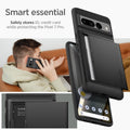 ACS04731 - Pixel 7 Pro Case Slim Armor CS in black Smart essential. Safely stores ID, credit card while protecting the Pixel 7 Pro.