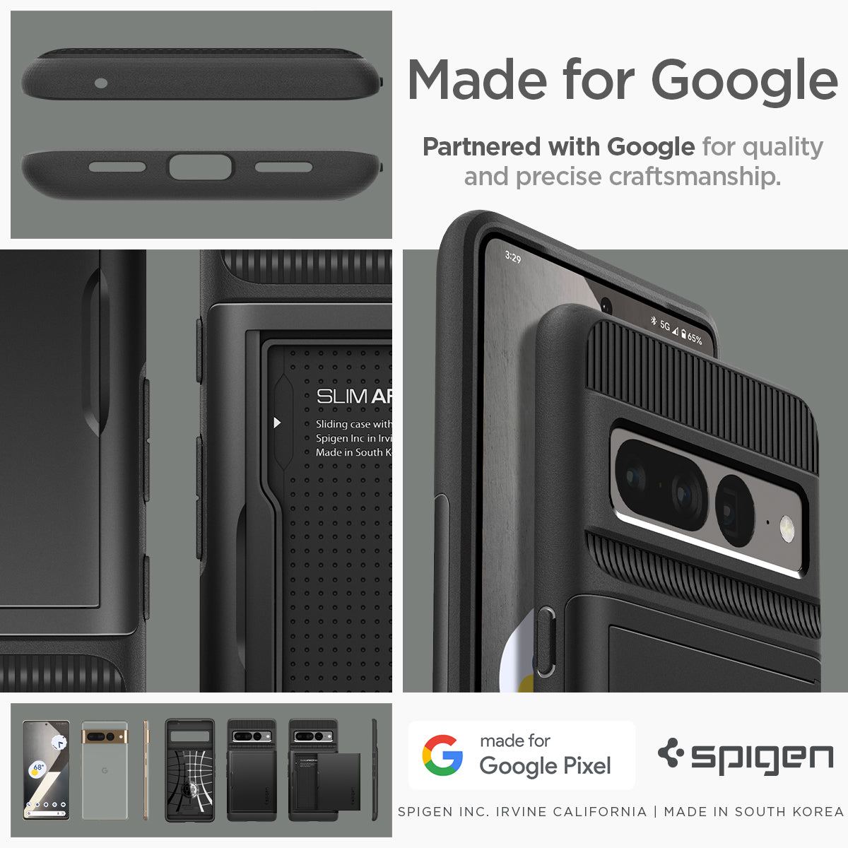 ACS04731 - Pixel 7 Pro Case Slim Armor CS in black made for google. Partnered with google for quality and precise craftsmanship.