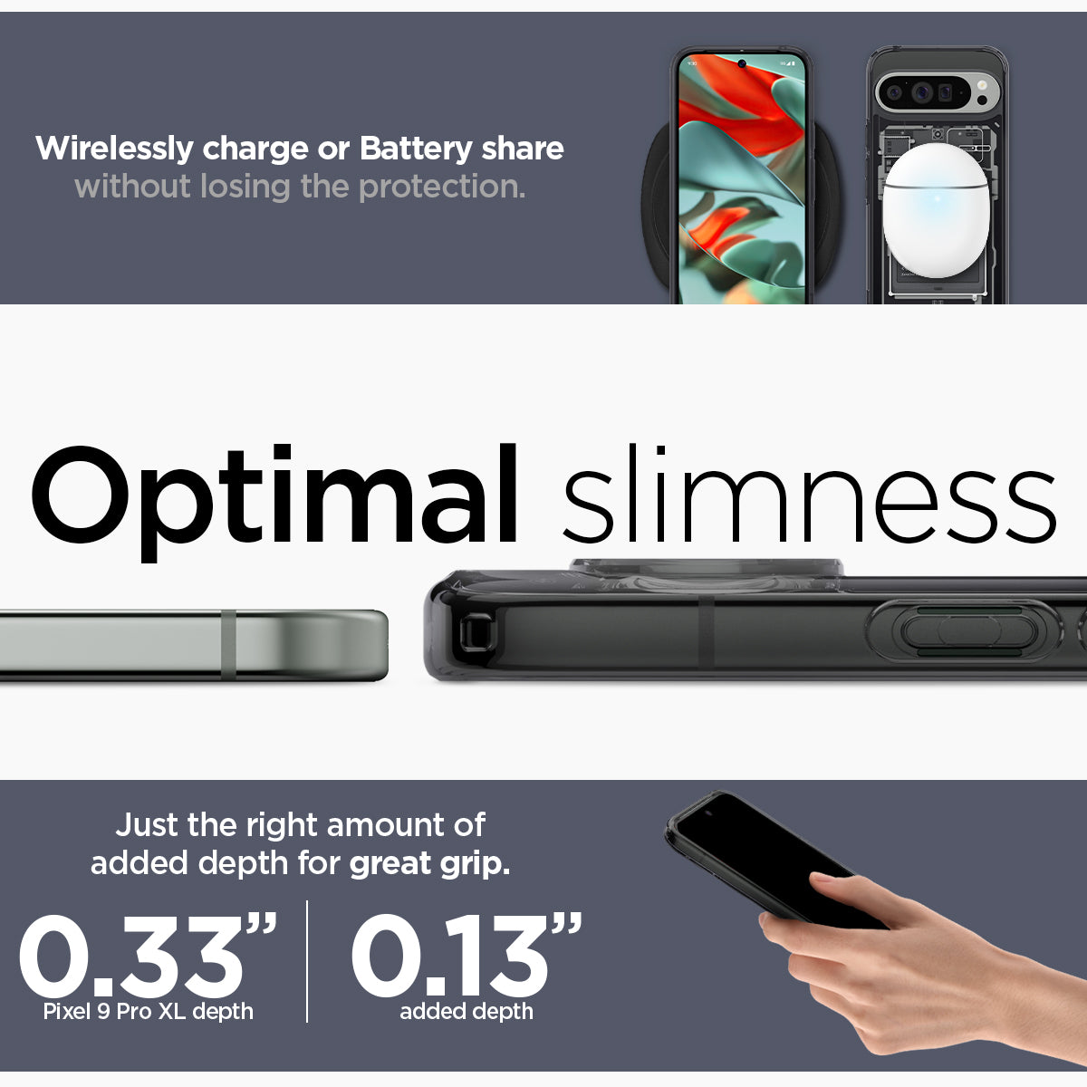 ACS07722 - Pixel 9 Pro XL Case Ultra Hybrid Zero One in Zero One wirelessly charge or battery share without losing the protection. Optimal slimness. Just the right amount of added depth for great grip.