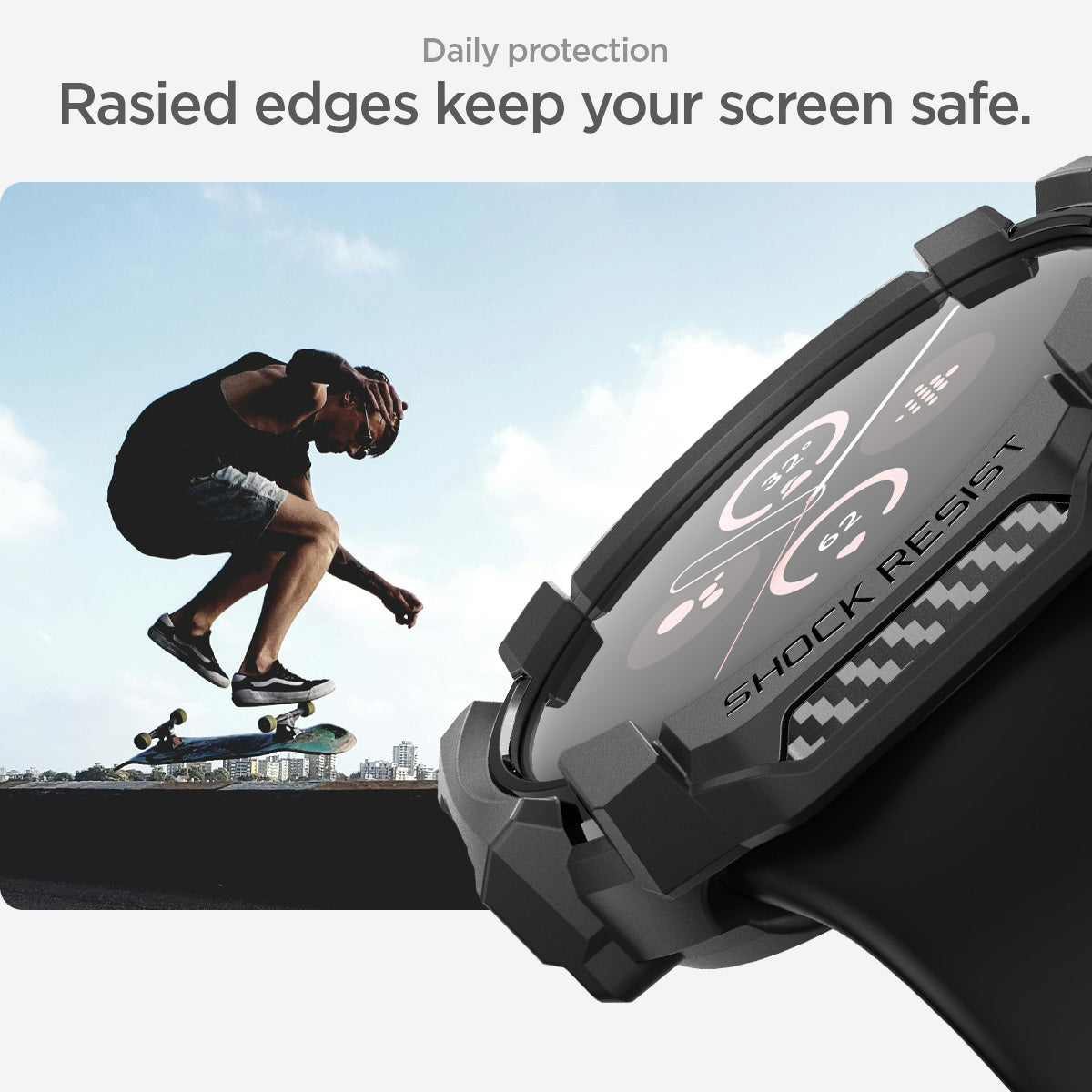 ACS07555 - Pixel Watch 3 (41mm) Rugged Armor in Matte Black daily protection. Rasied edges keep your screen safe.