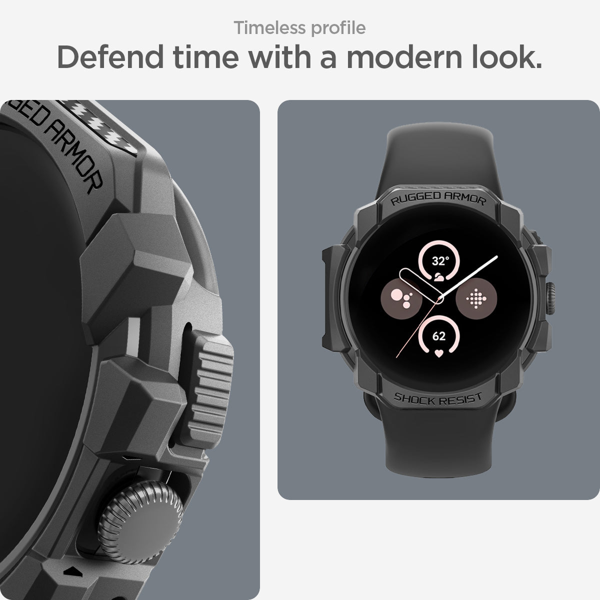 ACS07555 - Pixel Watch 3 (41mm) Rugged Armor in Matte Black timeless profile. defend time with a modern look.