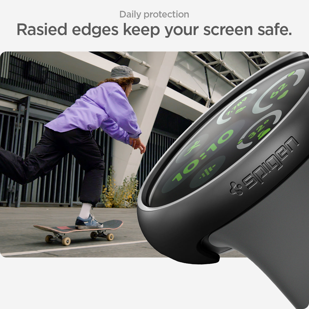 ACS07392 - Pixel Watch 3 (41mm) Case Thin Fit in Black showing the daily protection. Raised edges keep your screen safe