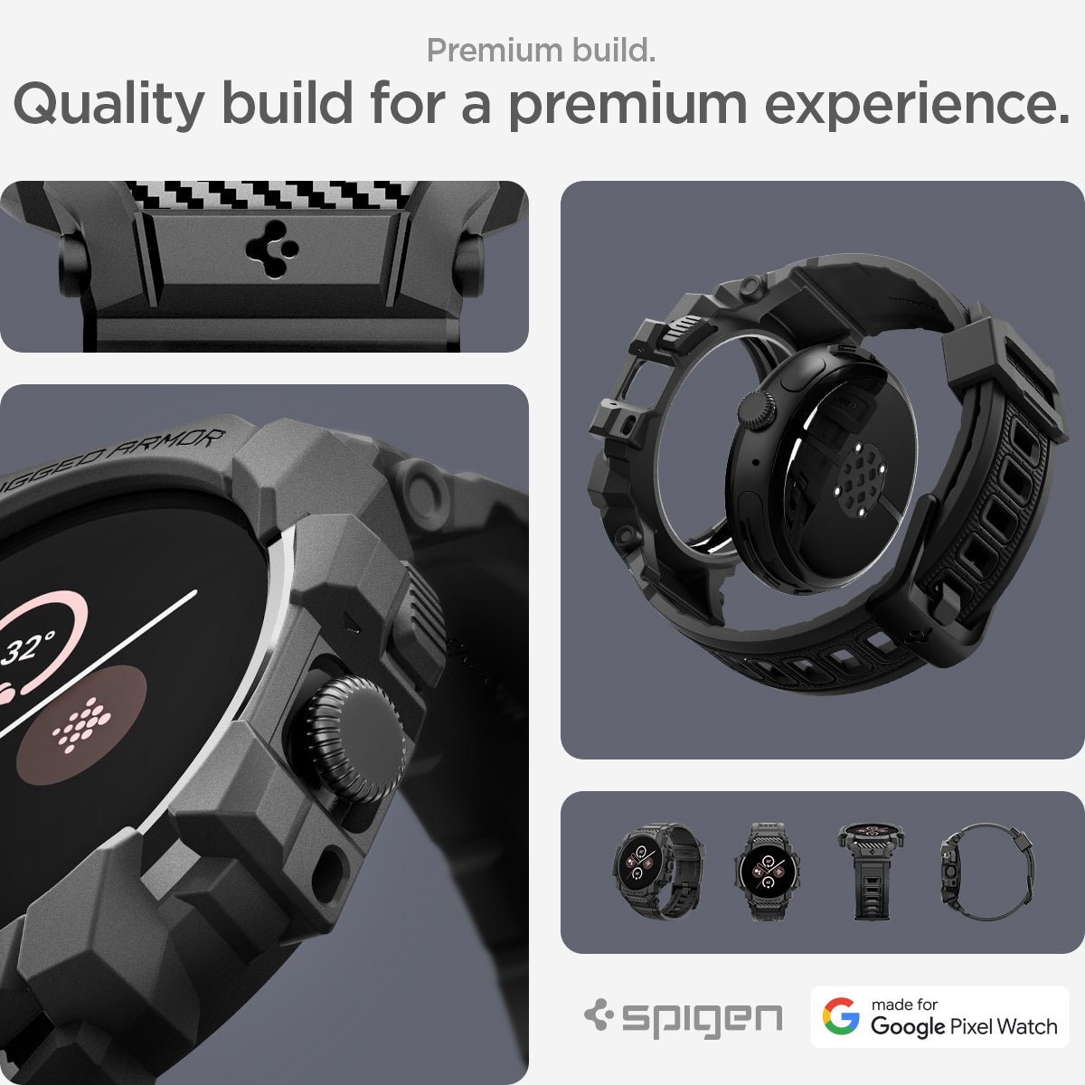 ACS07599 - Pixel Watch 3 (45mm) Case Rugged Armor Pro in Black premium build. quality build for a premium experience.