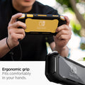 ACS00212 - Nintendo Switch Lite Case Rugged Armor in matte black showing the ergonomic grip. Fits comfortable in your hands