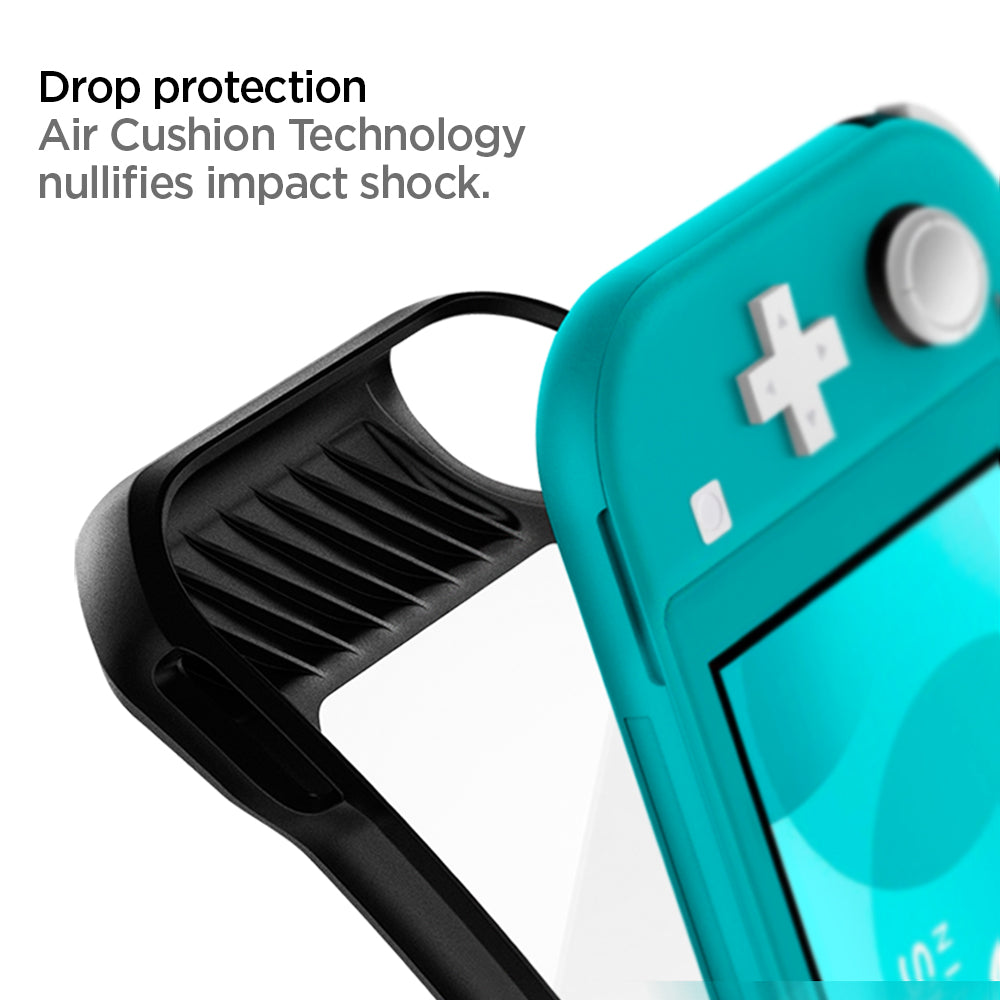 ACS00212 - Nintendo Switch Lite Case Rugged Armor in matte black showing the drop protection. Air Cushion Technology nullifies impact shock