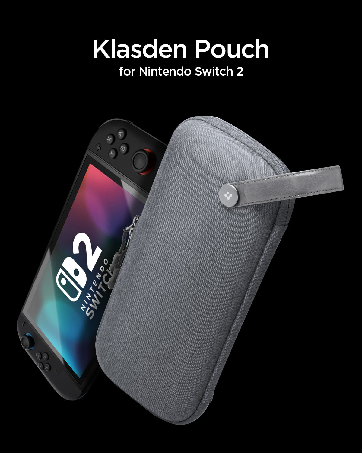 AGP10204 - Nintendo Switch 2 Klasden Pouch Renewed in Charcoal Gray showing Klasden Pouch for Nintendo Switch 2 and the device
