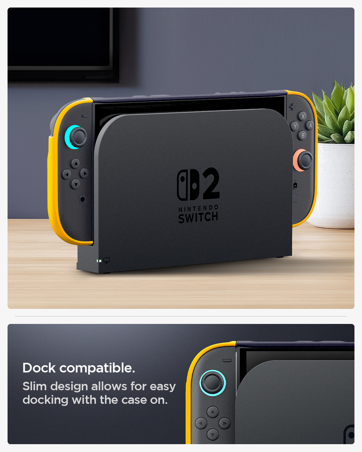 ACS10205 - Nintendo Switch 2 Case Nano Pop in Blueberry Navy dock compatible. Slim design allows for easy docking with the case on.