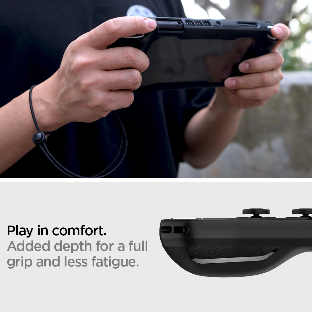 ACS04020 - Nintendo Switch OLED Case Rugged Armor in matte black showing the added depth for a full grip and less fatique