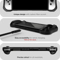 ACS04020 - Nintendo Switch OLED Case Rugged Armor in matte black showing the unique design with carbon fiber accent. Easy accessibility for a wired charging (will not fit in dock). Precise cutout for all essentials