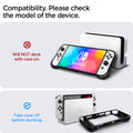 ACS04020 - Nintendo Switch OLED Case Rugged Armor in matte black showing the compatibility. Will not dock with case. Take case off before docking