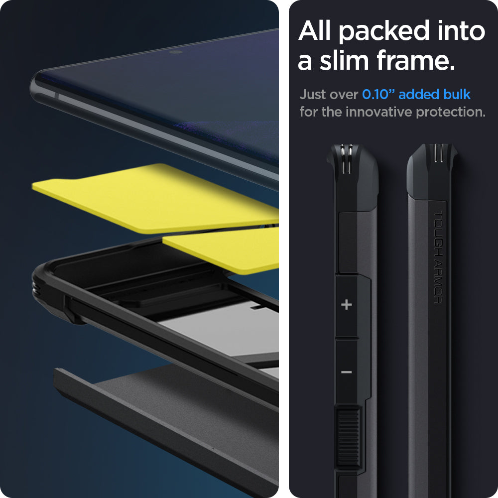 ACS01396 - Galaxy Note 20 Ultra Tough Armor Case in black all packed into a slim frame. Just over 0.10" added bulk for the innovative protection.