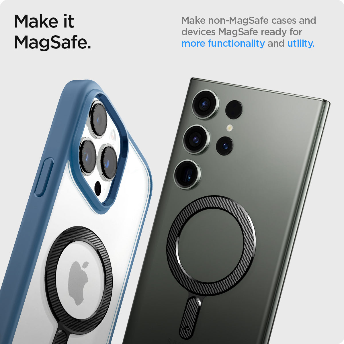 ACP06107 - Magnet Ring Plate (MagFit) in carbon showing the non-magsafe cases and devices magsafe ready for more functionality and utility