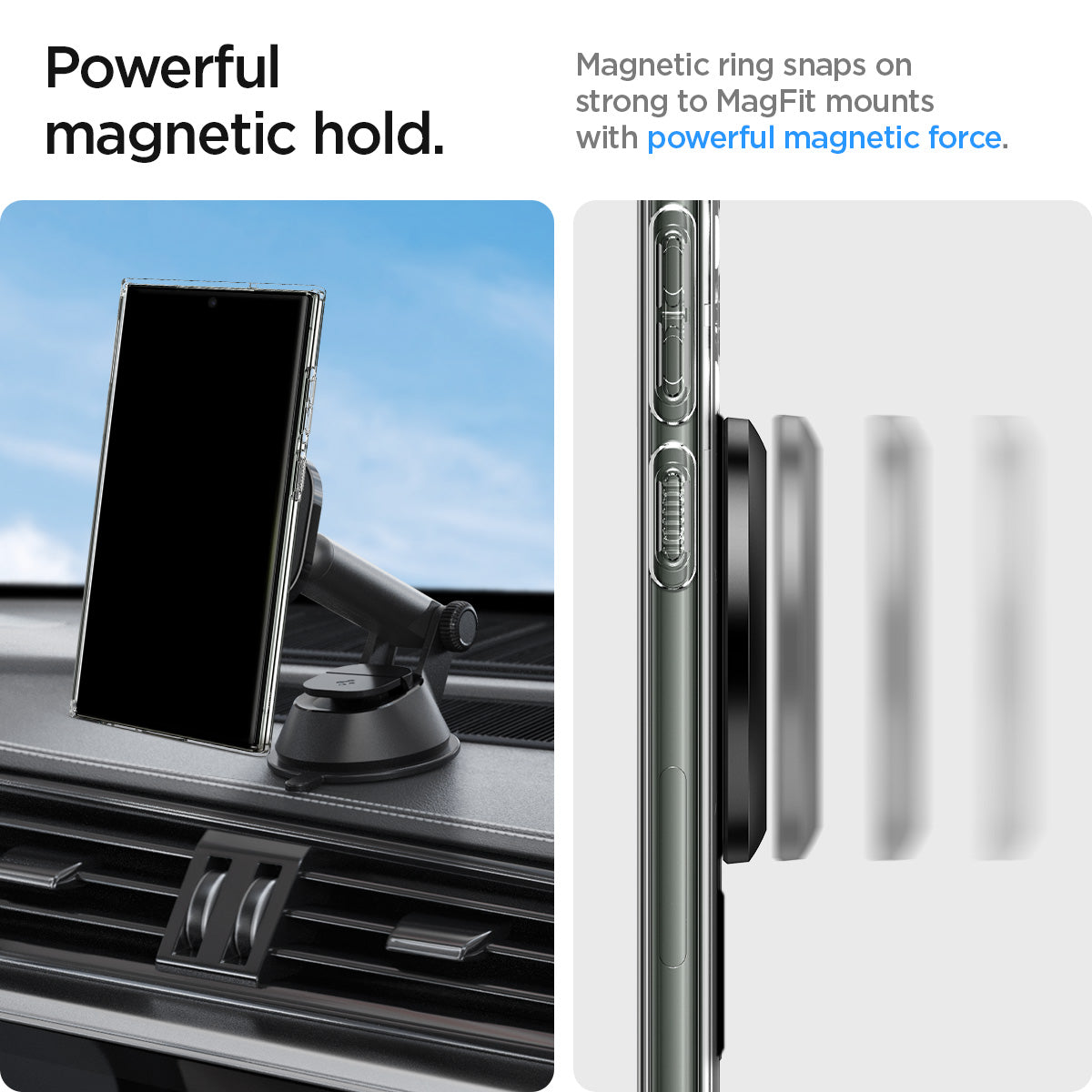ACP06107 - Magnet Ring Plate (MagFit) in carbon showing the powerful magnetic hold. Magnetic ring snaps on strong to MagFit mounts with powerful magnetic force