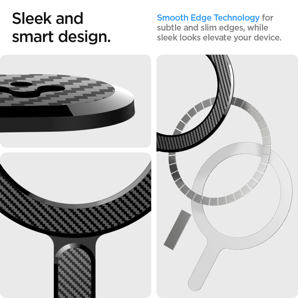 ACP06107 - Magnet Ring Plate (MagFit) in carbon showing the sleek and smart design. Smooth Edge Technology for subtle and slim edges, while sleek looks elevate your device