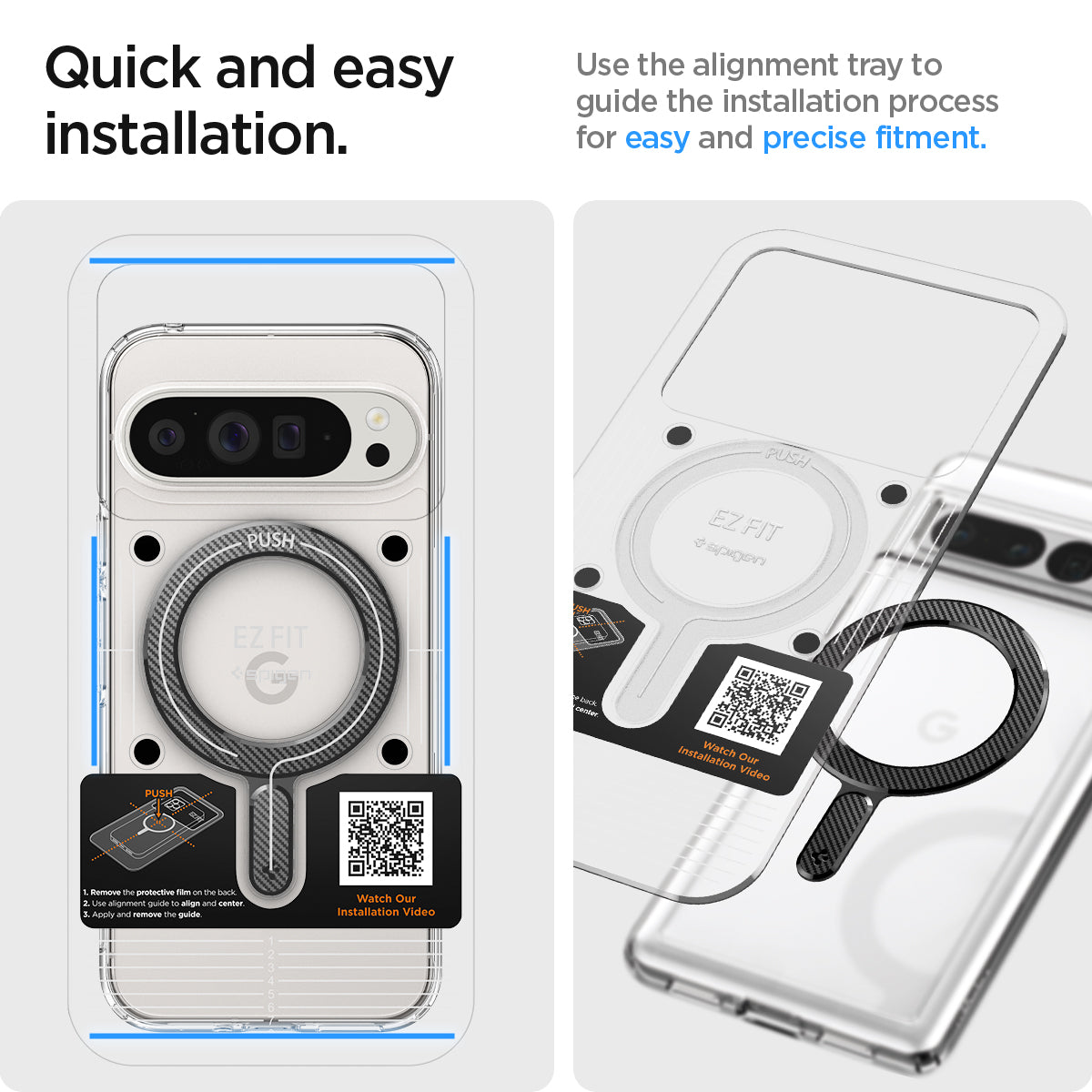 ACP06107 - Magnet Ring Plate (MagFit) in carbon showing the quick and easy installation. use the alignment tray to guide the installation process for easy and precise fitment