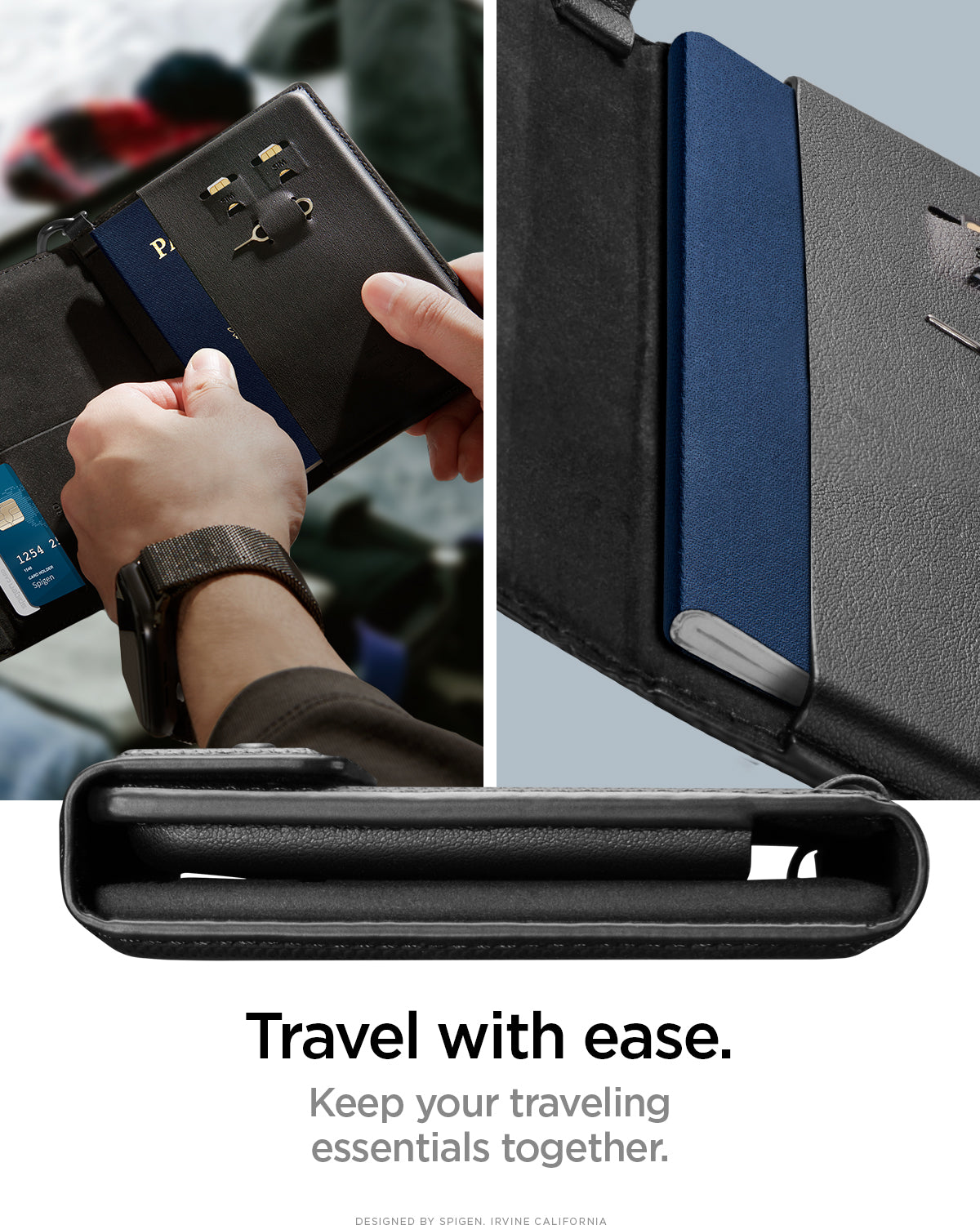 AFA08852 - Passport Holder AirTag in Black showing traveling with ease. Keep your traveling essentials together