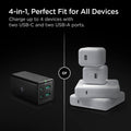 ACH03786 - ArcDock 120W Desktop Charger PD2100 in Black showing the 4-in-1, perfect fit for all devices, charge up to 4 devices with two usb-c and two usb-a ports