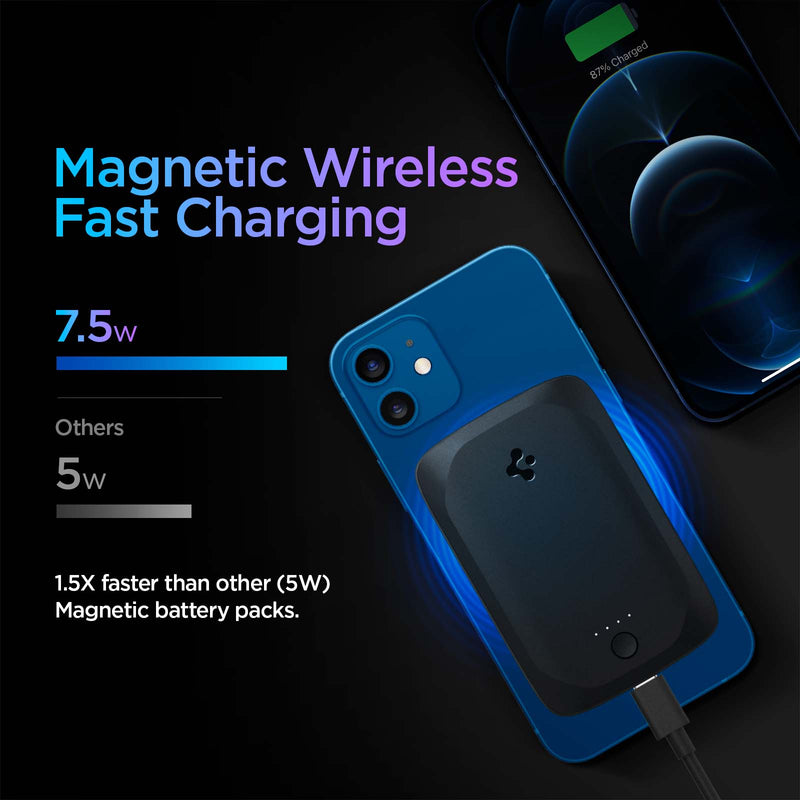 ABA04241 - ArcHybrid 7.5W Portable Wireless Charger PH2100 (MagFit) in Black showing the Magnetic Wireless Fast Charging with devices charged at 7.5w while others charged at 5W. 1.5x faster than other. Magnetic battery packs