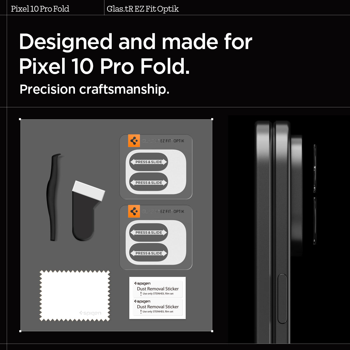 AGL09664 - Pixel 10 Pro Fold Optik EZ Fit Lens Protector showing Precision craftmanship designed and made for pixel 10 pro fold.