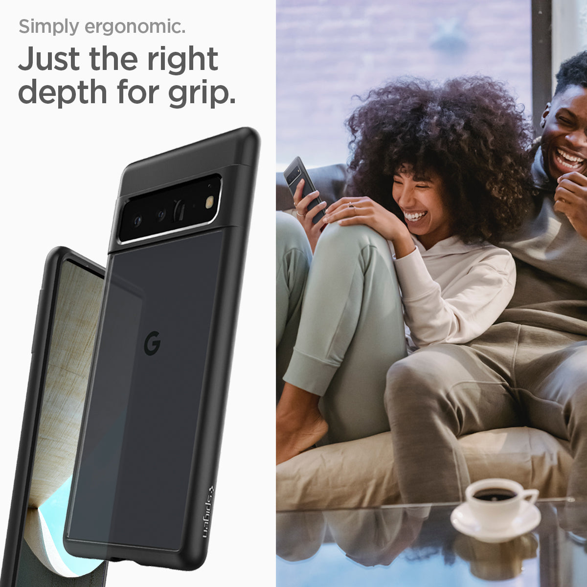ACS03458 - Pixel 6 Pro Case Ultra Hybrid in matte black simply ergonomic just the right depth for grip.