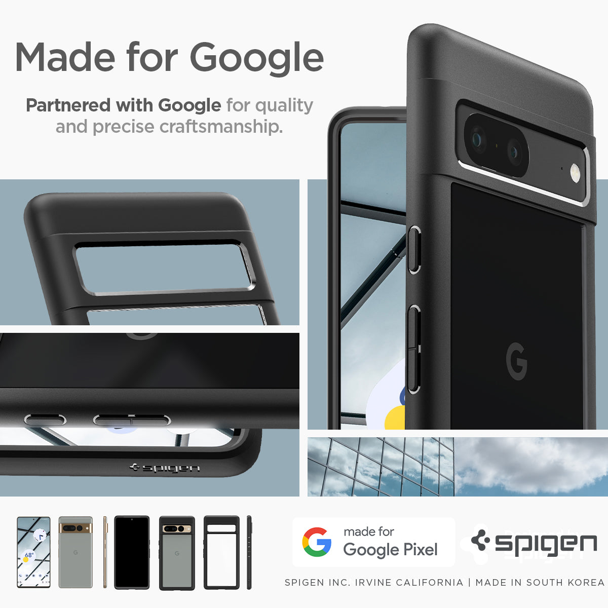 ACS04727 - Pixel 7 Pro Case Ultra Hybrid in matte black made for google partnered with google for quality and precise craftsmanship.
