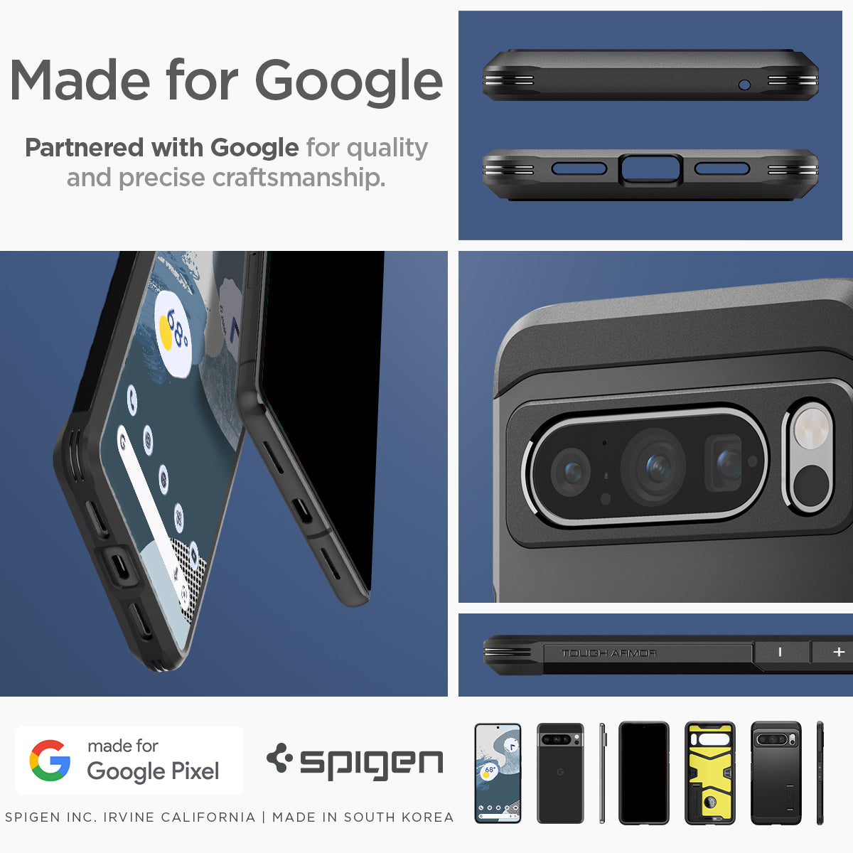 ACS06319 - Pixel 8 Pro Case Tough Armor in black made for google partnered with google for quality and precise craftsmanship.