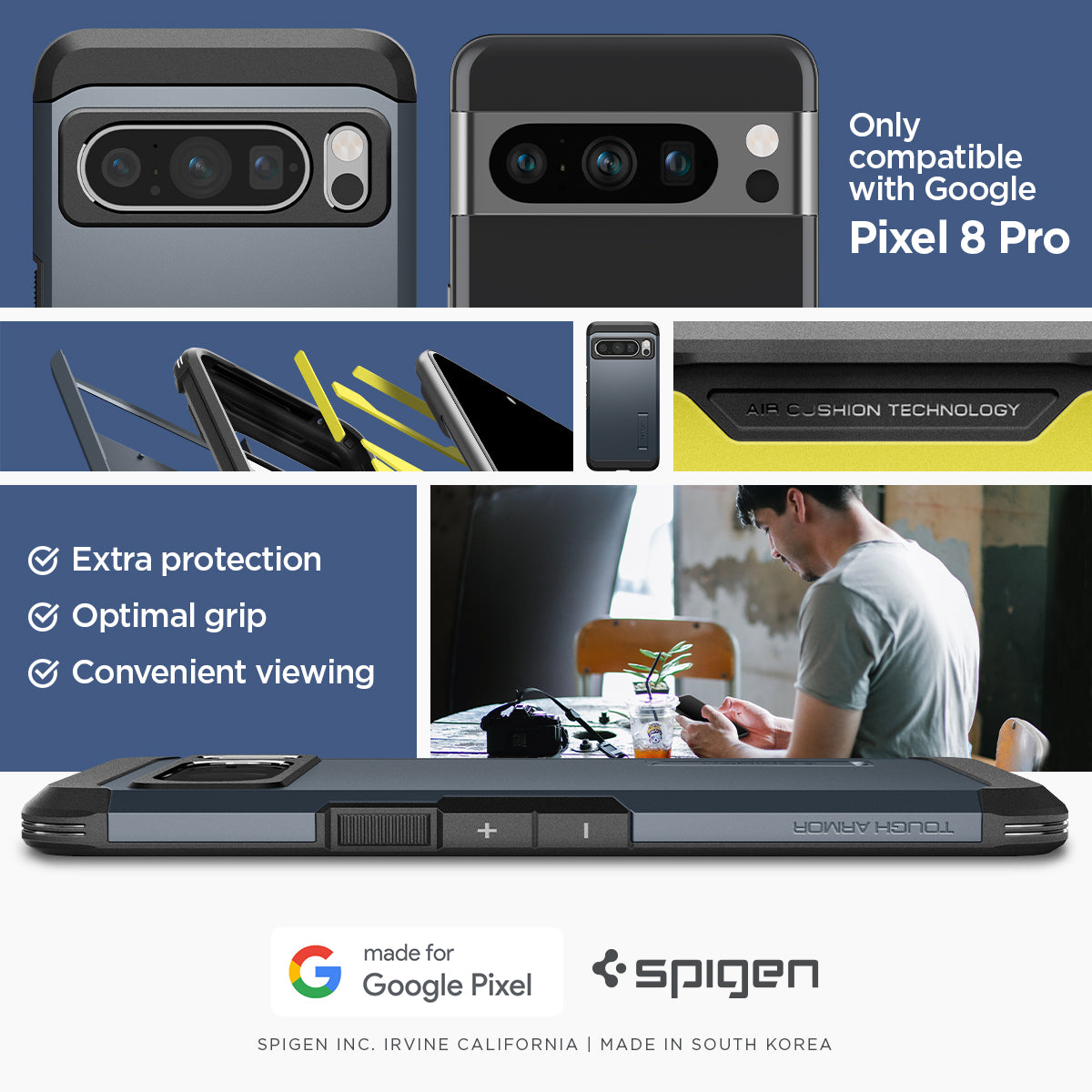 ACS06320 - Pixel 8 Pro Case Tough Armor in metal slate only compatible with Google Pixel 8 pro. Extra protection, Optimal grip, Convenient viewing.