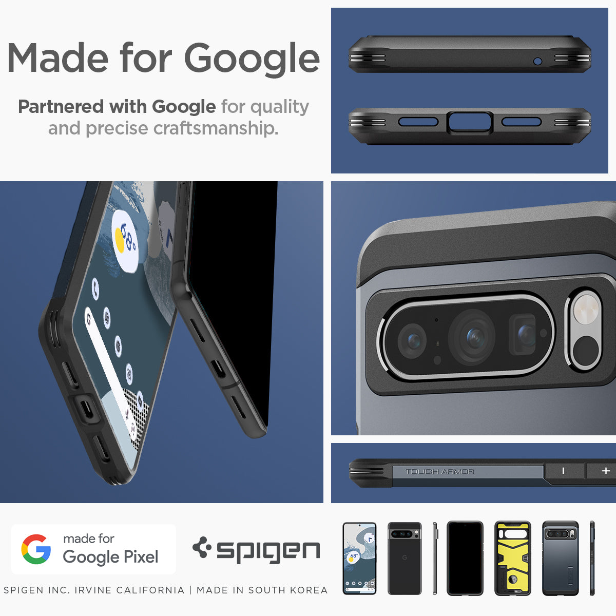 ACS06320 - Pixel 8 Pro Case Tough Armor in metal slate made for google partnered with google for quality and precise craftsmanship.