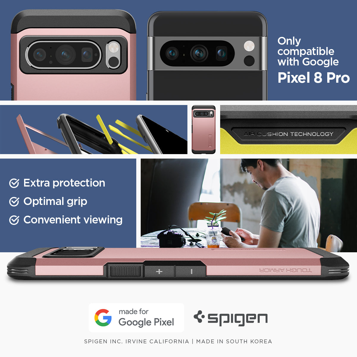 ACS06321 - Pixel 8 Pro Case Tough Armor in rose gold only compatible with Google Pixel 8 pro. Extra protection, Optimal grip, Convenient viewing.