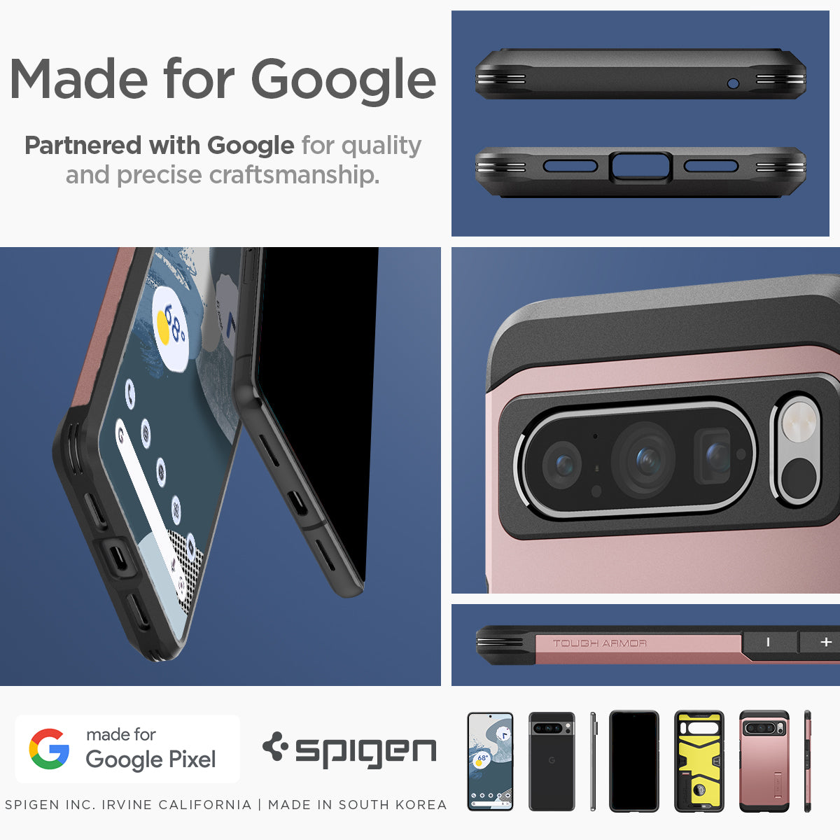ACS06321 - Pixel 8 Pro Case Tough Armor in rose gold made for google partnered with google for quality and precise craftsmanship.