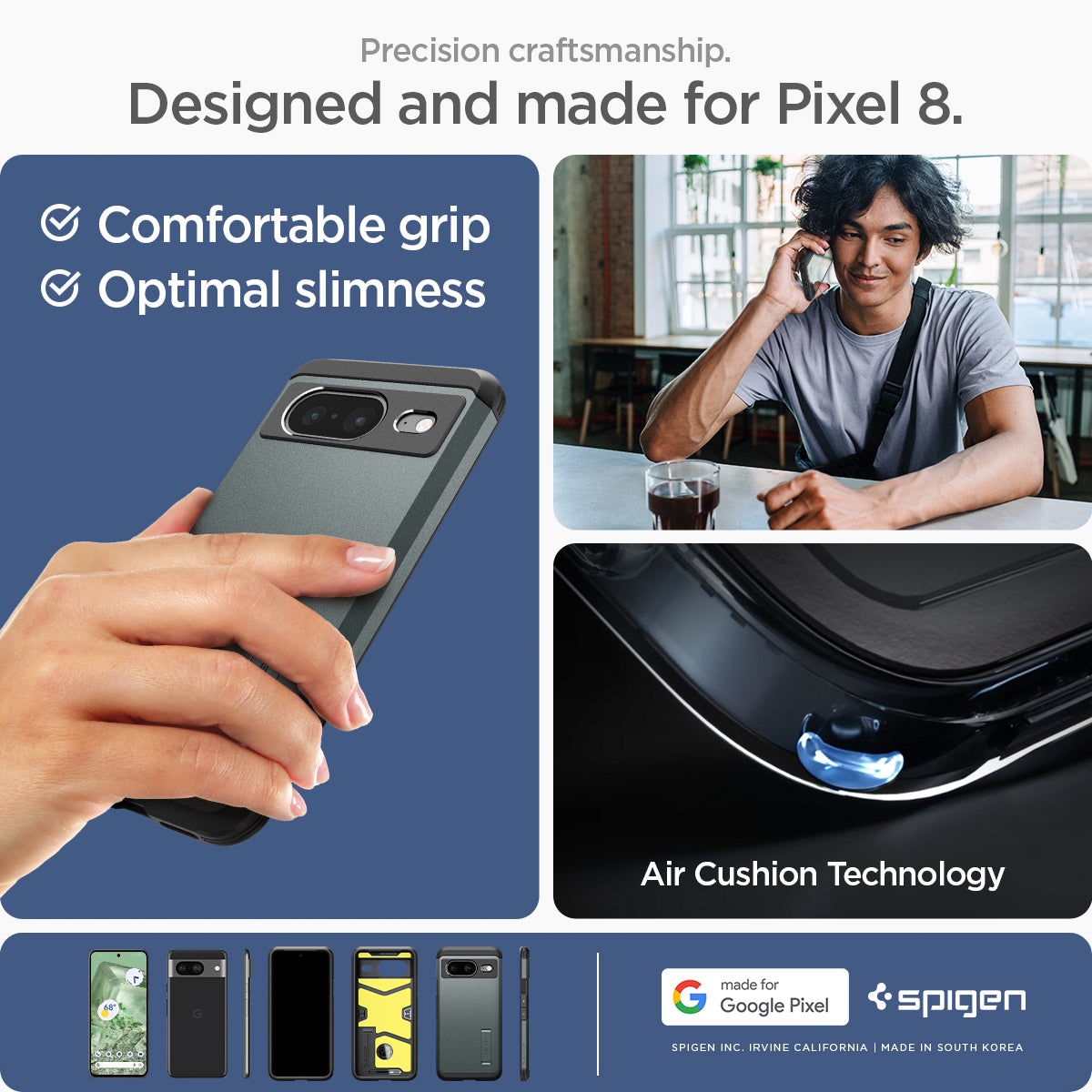 ACS06285 - Pixel 8 Case Tough Armor in abyss green precision craftsmanship. designed and made for pixel 8. comfortable grip optimal slimness.