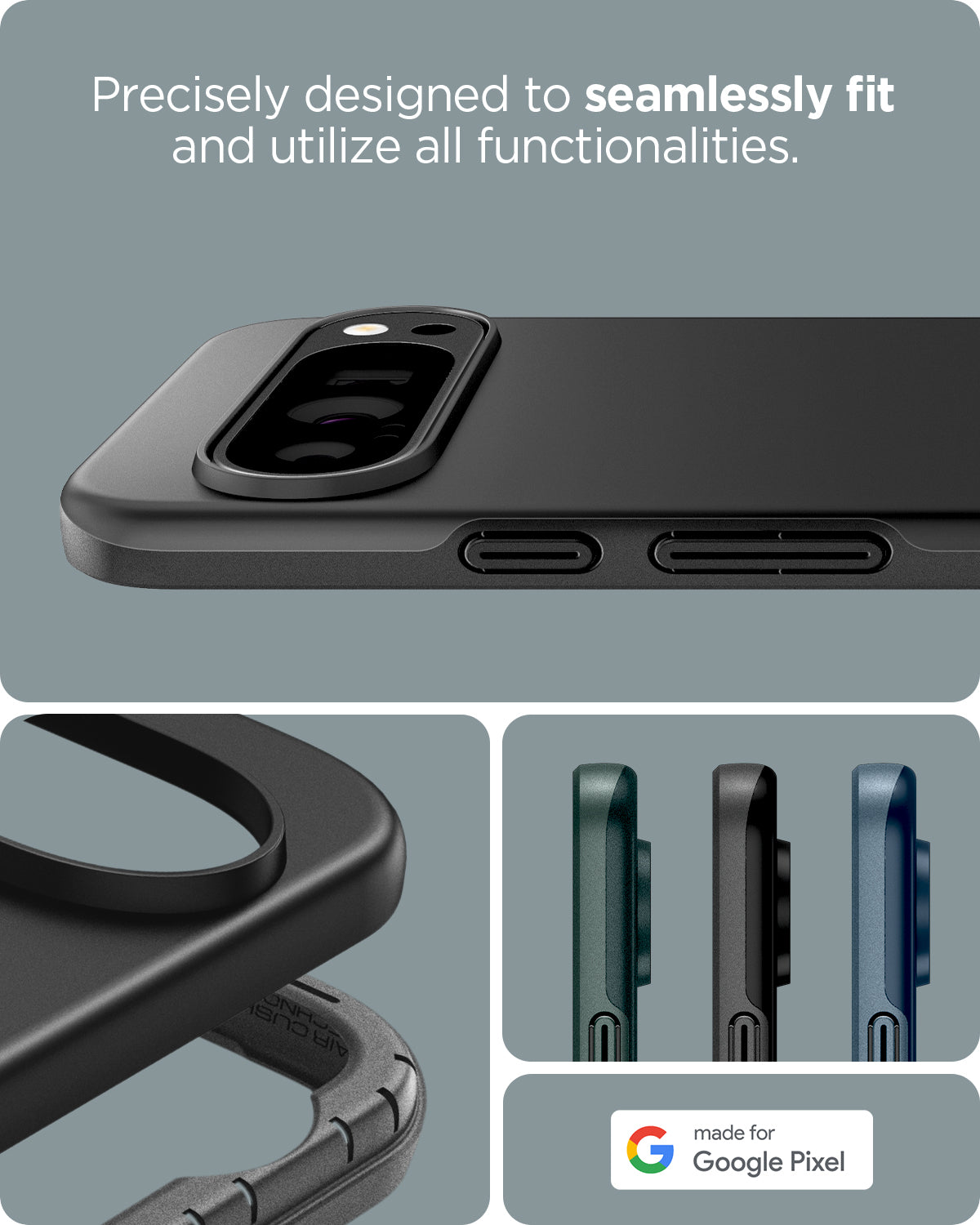 ACS07697 - Pixel 9 Pro Case Thin Fit in Black  precisely designed to seamlessly fit and utilize all functionalities.