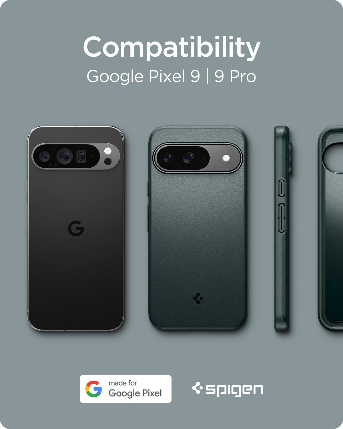 ACS07699 - Pixel 9 Pro Case Thin Fit in Abyss Green compatible with Google Pixel 9 and Pixel 9 Pro.