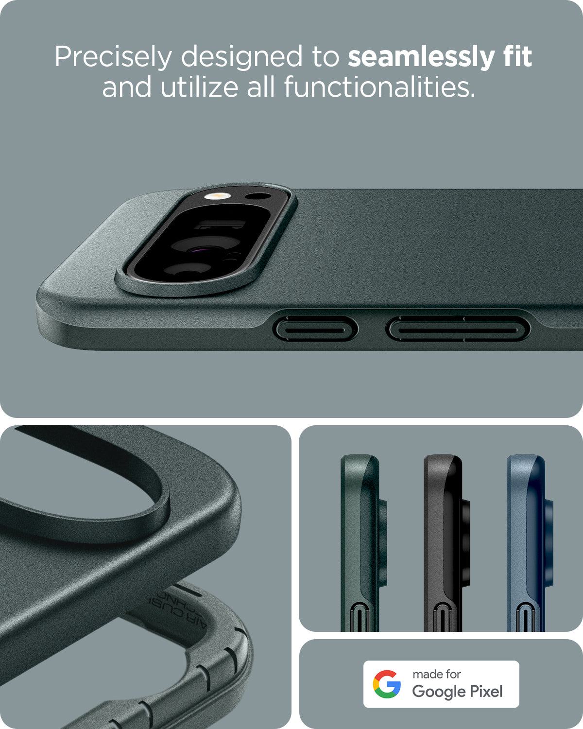 ACS07699 - Pixel 9 Pro Case Thin Fit in Abyss Green  precisely designed to seamlessly fit and utilize all functionalities.