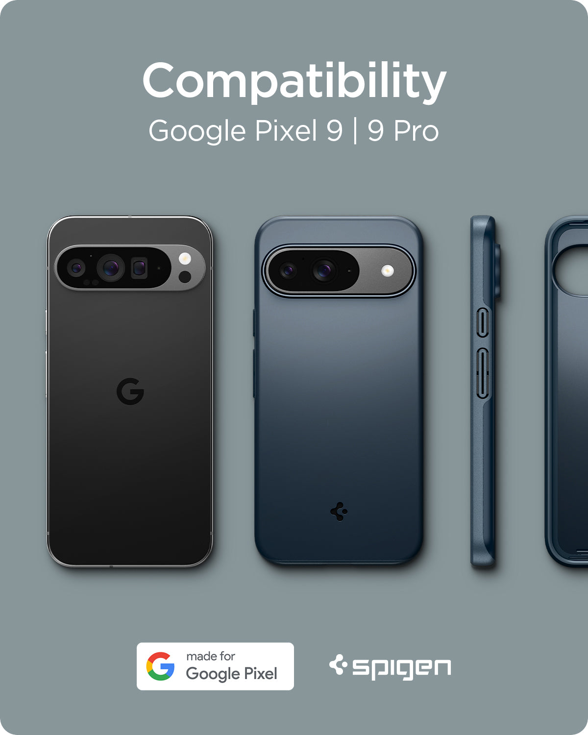 ACS07698 - Pixel 9 Pro Case Thin Fit in Metal Slate compatible with Google Pixel 9 and Pixel 9 Pro.