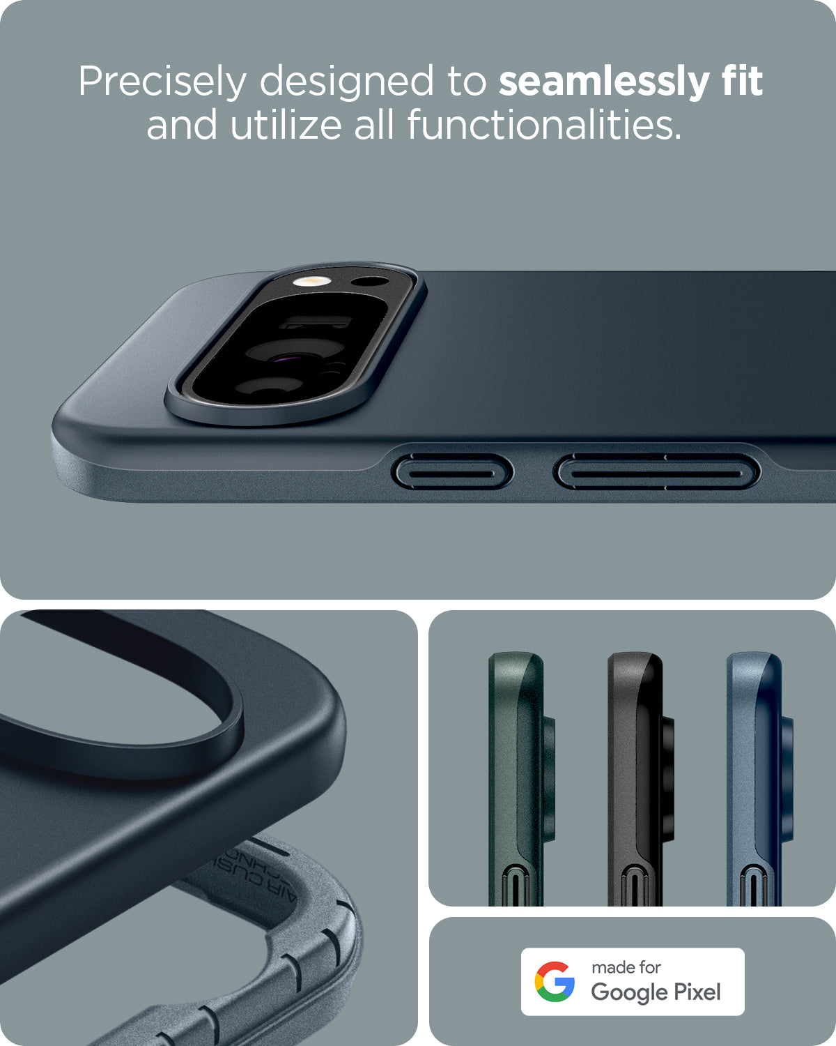 ACS07698 - Pixel 9 Pro Case Thin Fit in Metal Slate  precisely designed to seamlessly fit and utilize all functionalities.