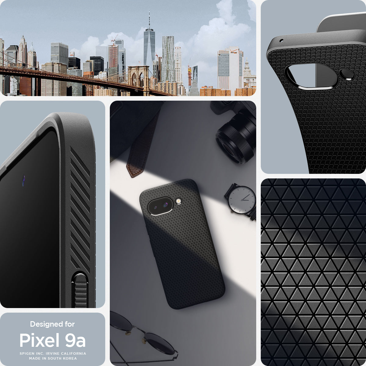 ACS09039 - Pixel 9a Case Liquid Air in Matte Black showing the different angle